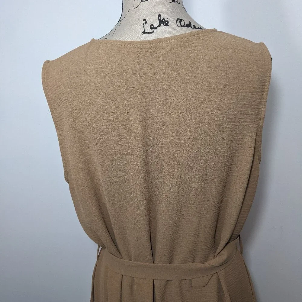 NWT Grace Karin Beige Sleeveless Summer Textured Midi Dress Belted Buttons XL - Picture 8 of 13